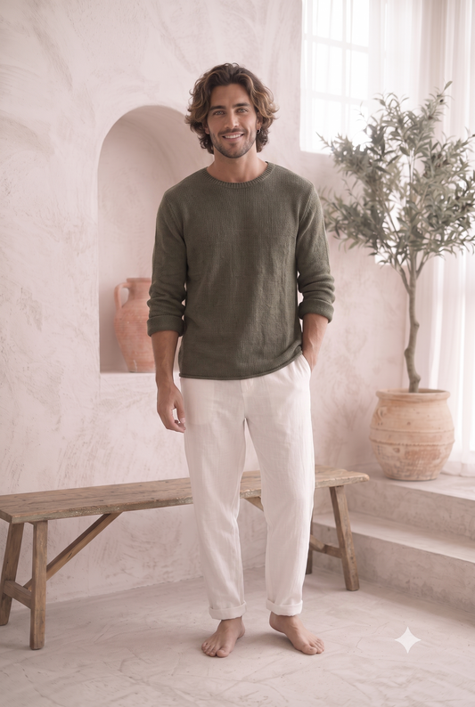Pull col rond en coton épais